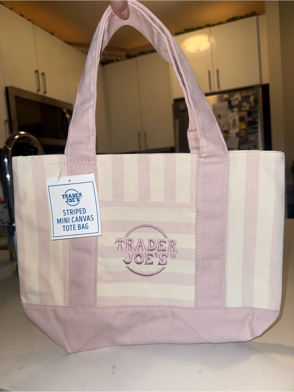 Trader Joe's Pink Striped Canvas Tote Bag